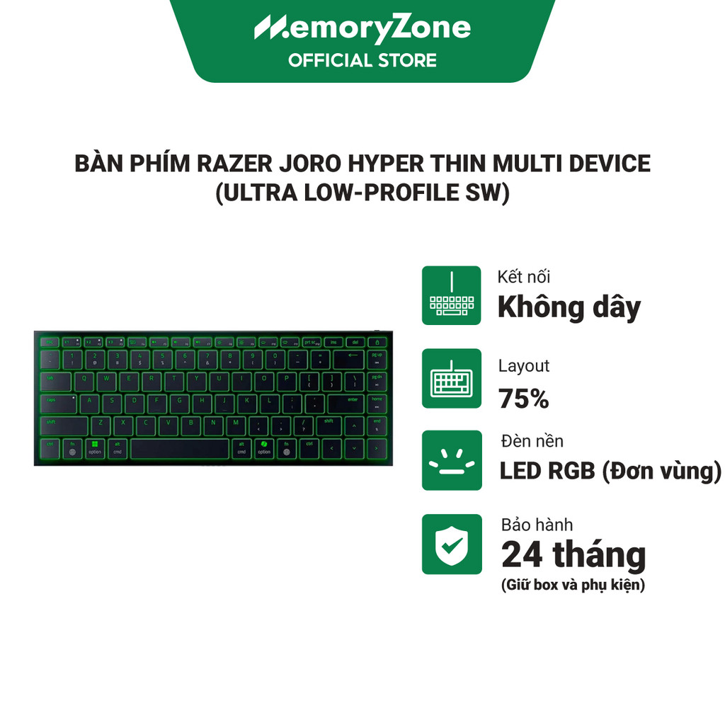 Bàn phím không dây Razer Joro Hyper Thin Multi Device (Ultra Low-Profile Sw) - Siêu Mỏng Nhẹ, LED RB