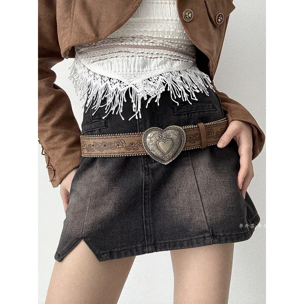 Quần Thắt Lưng Nâu Style Retro Y2K, Phù Hợp Với Quần Jean Rộng