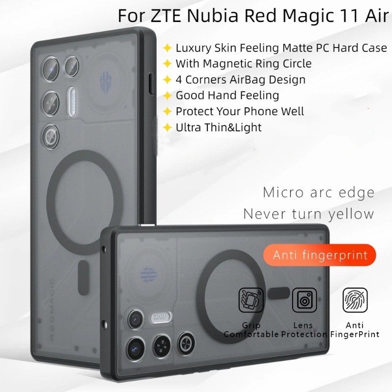 Dành Cho ZTE Nubia RedMagic 11 Air Case Da Sang Trọng Cảm Giác Mờ PC Cứng Từ Vỏ Điện Thoại Cho Nubia