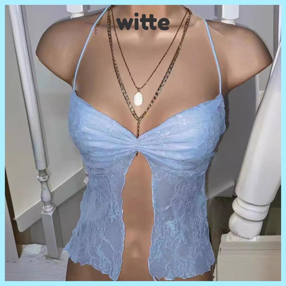 Áo Crop Top hoa Witte style grunge-fairycore, dây spaghetti, cổ halter thời trang cho nữ