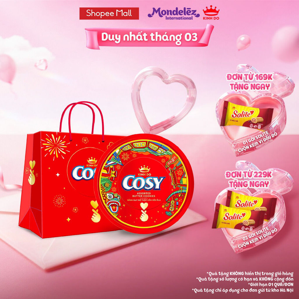 [VC 20%] [HỎA TỐC] [CÓ TÚI GIẤY] Hộp Thiếc Quà Tết Bánh Quy Cosy Tết Thập Cẩm Sôcôla, Hộp 390g - LIV