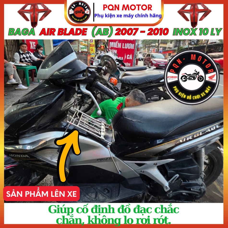 [AB 2007- 2010] Baga Giữa Inox Khung 10 ly, Baga Sơn Đen, Xi Màu Titan; Ốp Pô Cho AirBlade 2007-2010