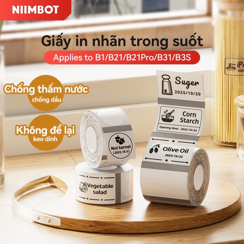 Niimbot Giấy dán nhãn B1/B21/B21Pro/B31/B3S màu sắc trong suốt chống thấm nước và dầu