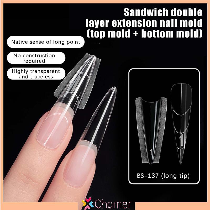 [Chamer] Sandwich Dual Nail Forms 240 chiếc 15size Extensions-Dual Forms Coffin Almond Nail Forms To