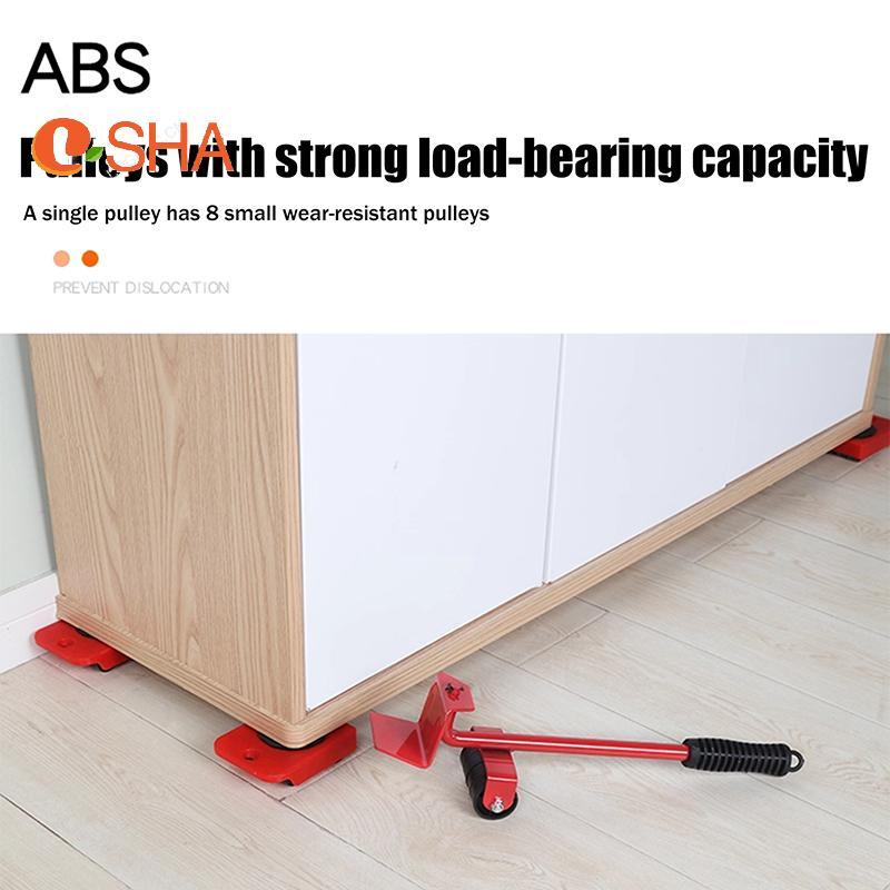 [LSHA] Bộ nâng đồ nội thất hạng nặng Bộ đồ nội thất Mover 4 Con lăn di chuyển 1 thanh bánh xe MỚI