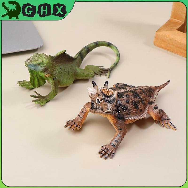 GHX Sừng Thằn Lằn Xanh Iguana Hình Để Bàn Đồ Trang Trí Nhân Vật Hành Động Động Vật Hoang Dã Đồ Chơi 