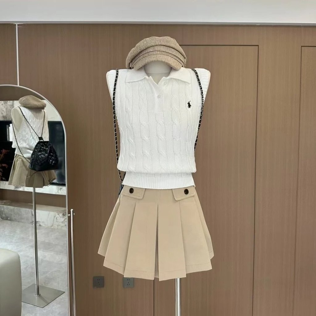 Váy nữ Bigking A-line kaki phong cách preppy cao cấp mùa hè | Áo vest nữ không tay thời thượng