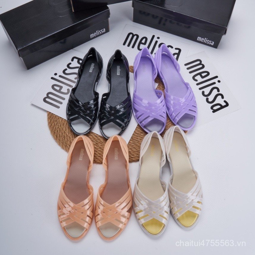 Mới Brazil Melissa Jelly Shoes 2025 Flat Dệt Mùa Hè Giày Nữ Melissa Flat Gót Sandal