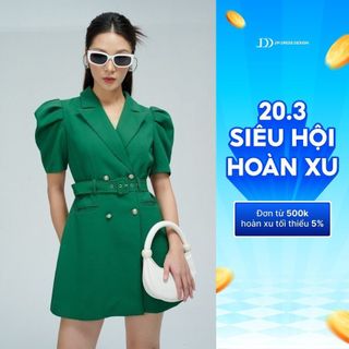 Đầm vest cổ 2 ve dáng A phồng, thiết kế sang trong, kèo đai eo tôn dáng JM Dress Design 1S29.2207PES