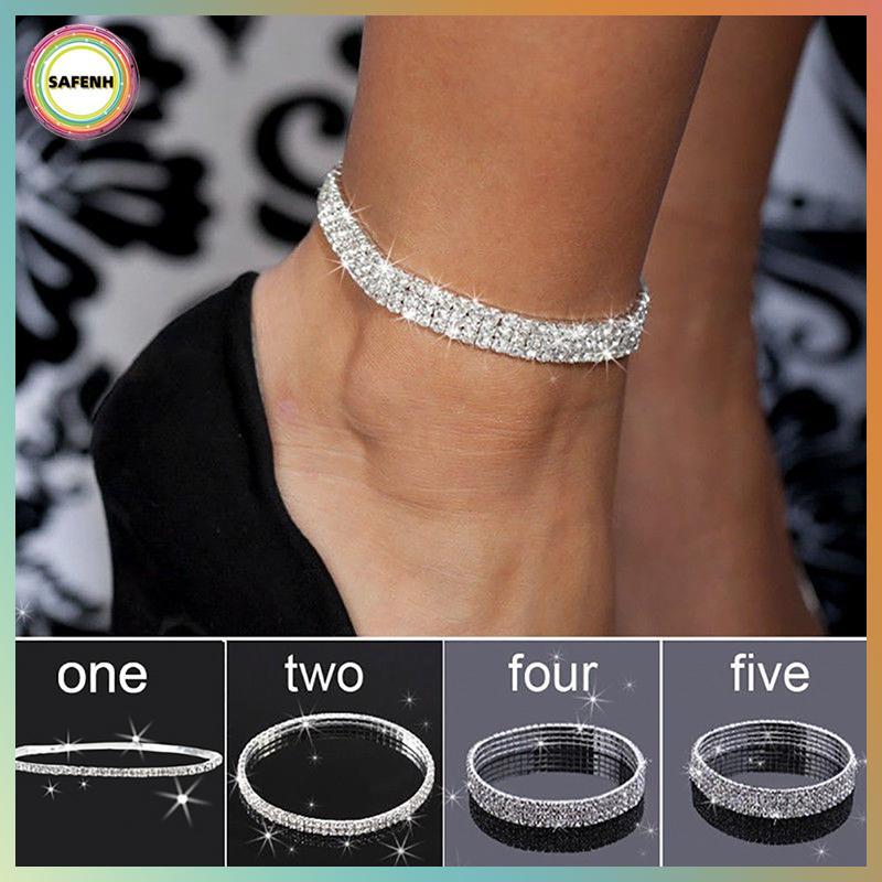 SAFENH - Bộ Trang sức Pha lê Nhiều Lớp Co Dãn: Vòng Cổ, Vòng Tay & Ankle Bracelet