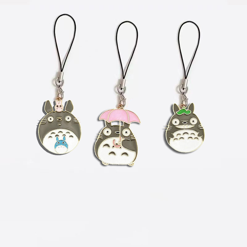 Fashion Cute My Neighbor Totoro Pendant Mobile Phone Keychain Metal Black Mobile Phone Charm Lanyard