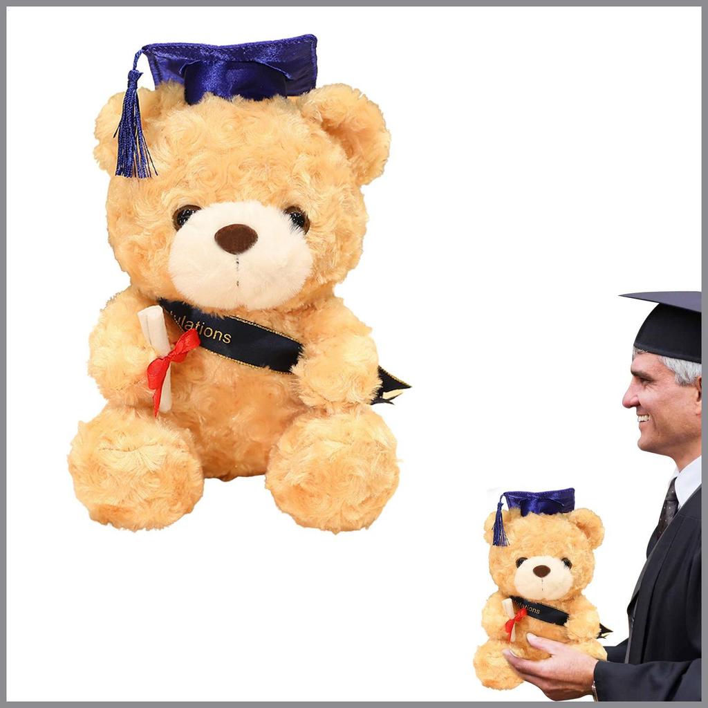 Gấu nâu tốt nghiệp Gấu nâu nhồi bông sang trọng có mũ đen Gấu động vật nhồi bông có mũ đen Mũ tốt ng