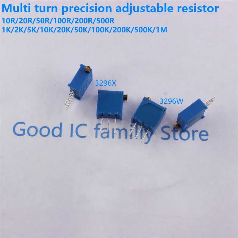 10PC 3296W 3296 20 50 100 200 500 1K 2K 5K 10K 20K 50K 100K 200K 500K 1M ohm 100R 200R 500R Tông đơ 