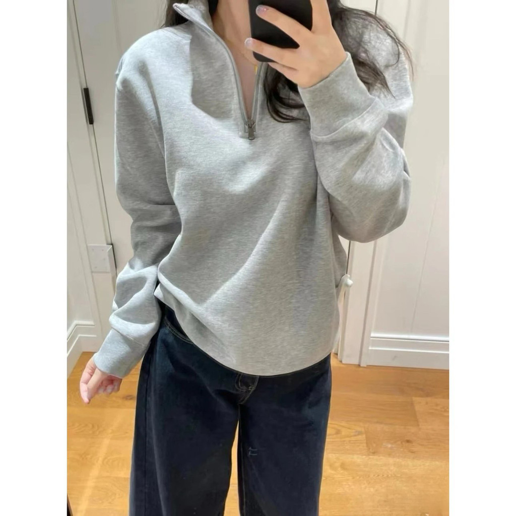 Old Money Style Heavyweight Composite Fabric  Half-zip long sleeve Polo Sweatshirt