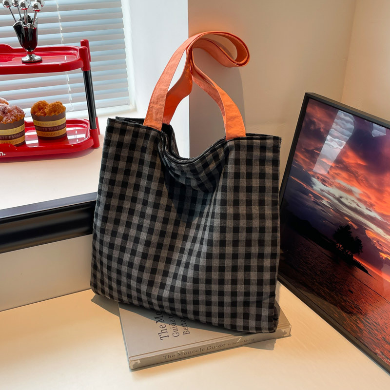 Phong Cách Mới Phong Cách Nhật Bản Tất Cả Trận Đấu Túi Đeo Vai Kẻ Sọc Tay Túi Vải Nữ Cầm Tay Blon Mu