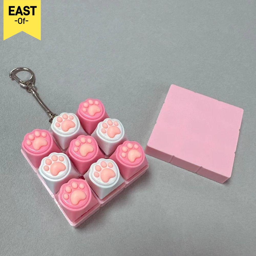 EASOF Bàn Phím Clicker Đồ Chơi, Bàn Phím DIY Keycap Fidget Móc Khóa, Thư Giãn 9 Phím Hình Mèo Vượt Q