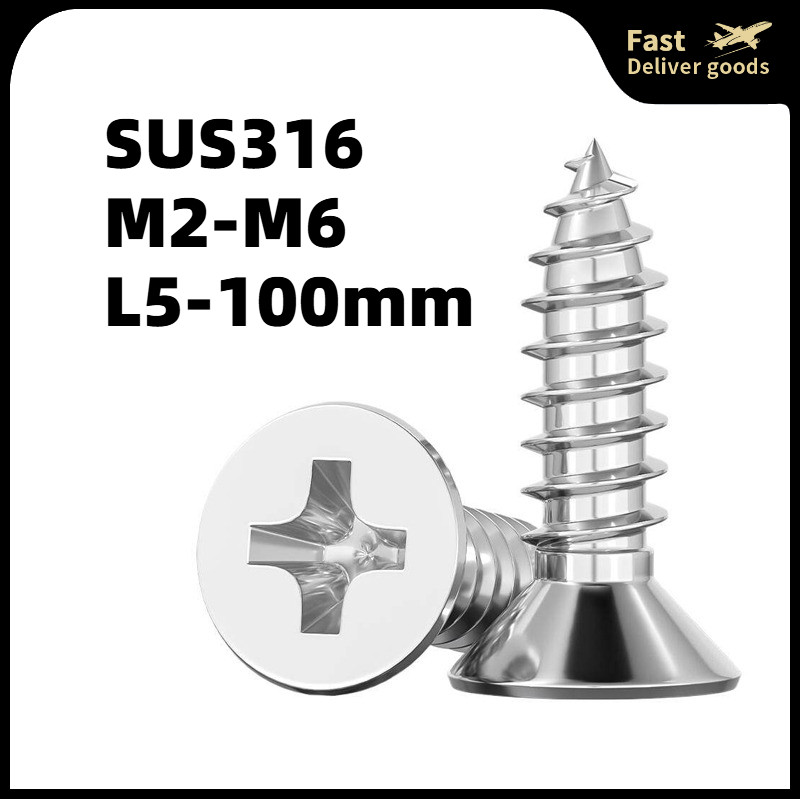 316 thép không gỉ chéo đầu phẳng tự khai thác vít  M2 / M2.2 / M2.6 / M3 / M3.5 / M4 / M5 / M6/316 S
