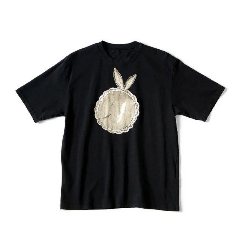 Kapital Vintage Thỏ In Hình Áo Thun Nữ Tay Ngắn Thêm Rời Phù Hợp Với Cotton Nguyên Chất Phong Cách T