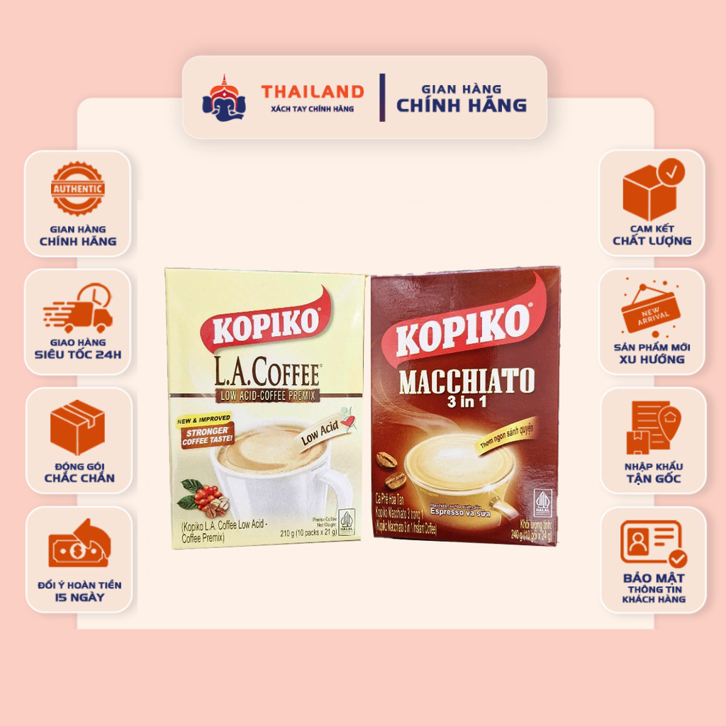 [COMBO 3 HỘP] Cà Phê Sữa Kopiko Macchiato 3in1 Thái Lan – Hộp 240g (Nhiều Vị)