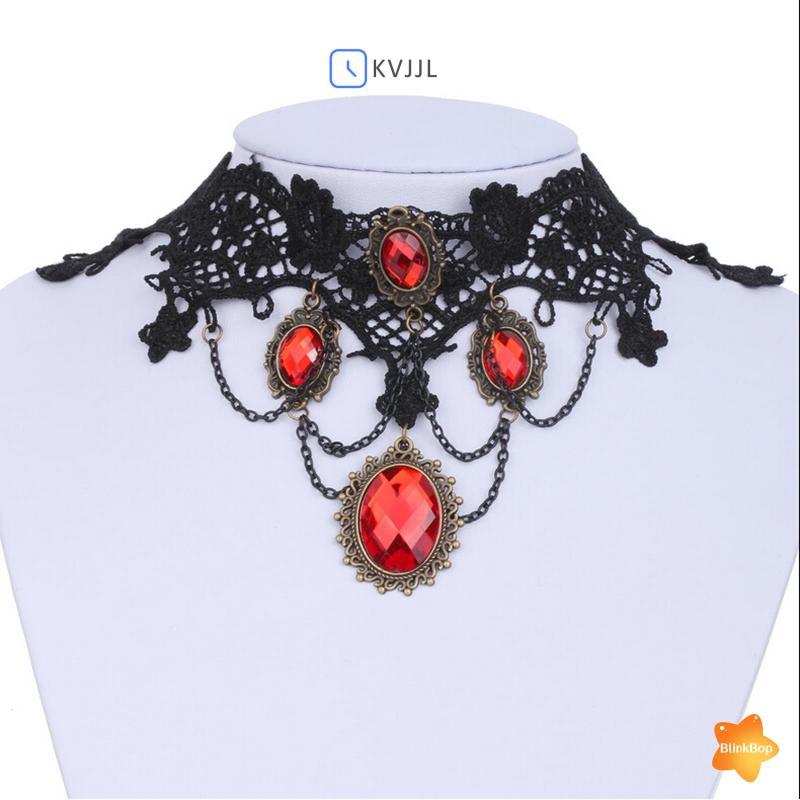 [KvJJL-t] Chuột qua hình ảnh để zoom Hot-Ornate-Black-Lace-Coll-Red-Crystal-Chain-Pendant-Necklace-P