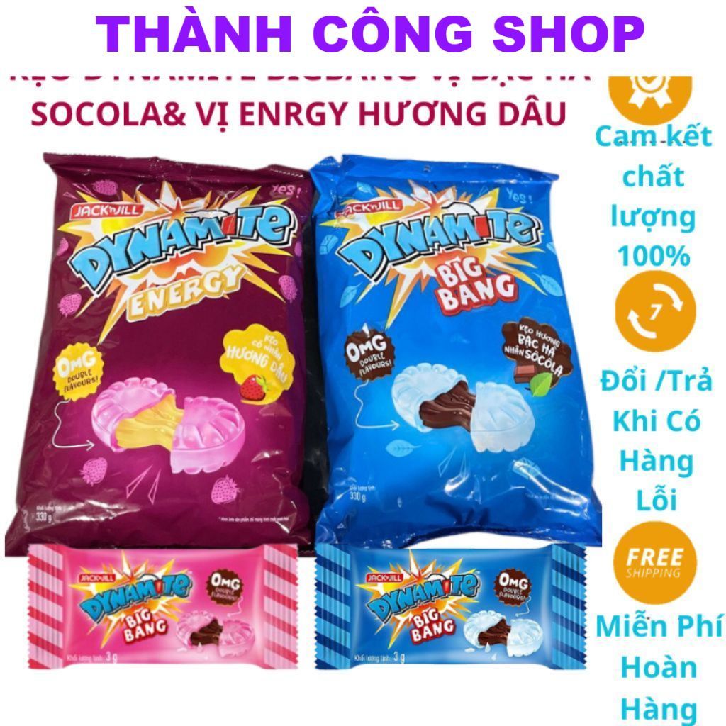 (SALE LỚN) Kẹo Dynamite BigBang Hương Bạc Hà Nhân Socola và và Dynamite Energy hương Dâu 330g