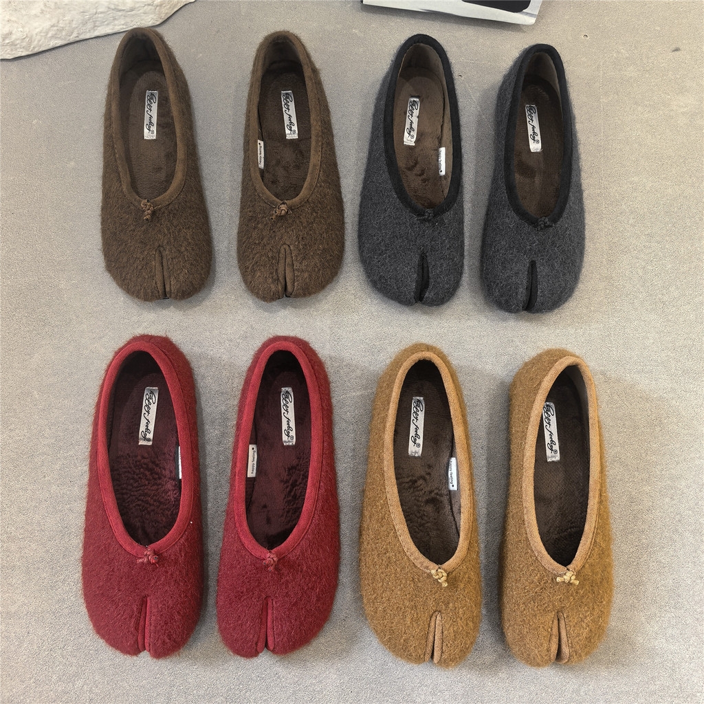 【Lamode】Thời Trang Nữ Giày Heo Hoof Giày Nữ Mùa Đông Ngón Tay Cái Chia Ngón Chân Lợn Giày Lông Cừu Ấ