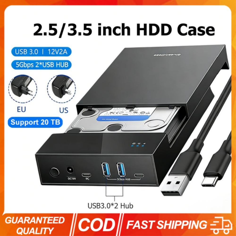 Ốp Lưng HDD 2.5 / 3.5 Inch Có USB3.0 HUB Hỗ Trợ Cổng USB 20TB Hộp Ổ Cứng Bên Ngoài Đầu Đọc Vỏ Ổ Cắm 
