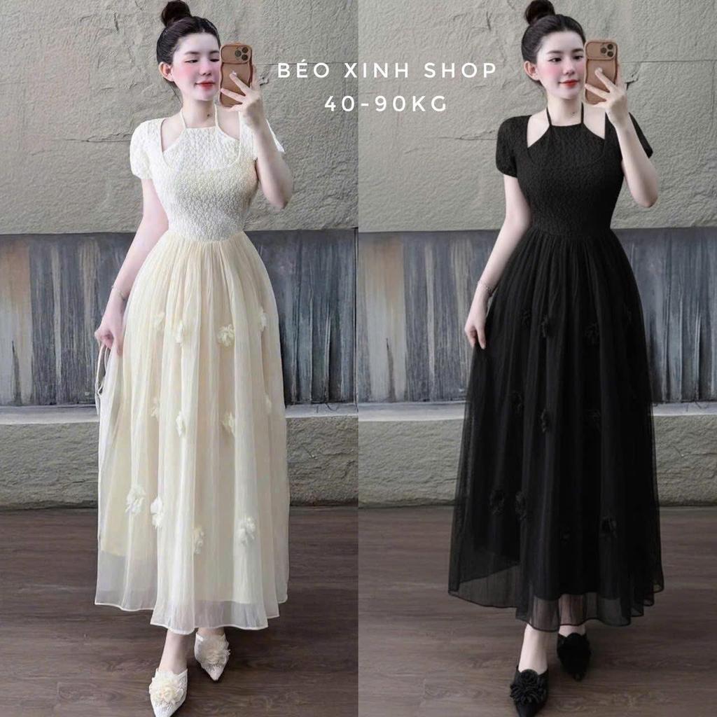 Đầm Dự Tiệc Thiết Kế 2 Lớp Ren Hoa Phối Hoa Cho Nàng Bigsize