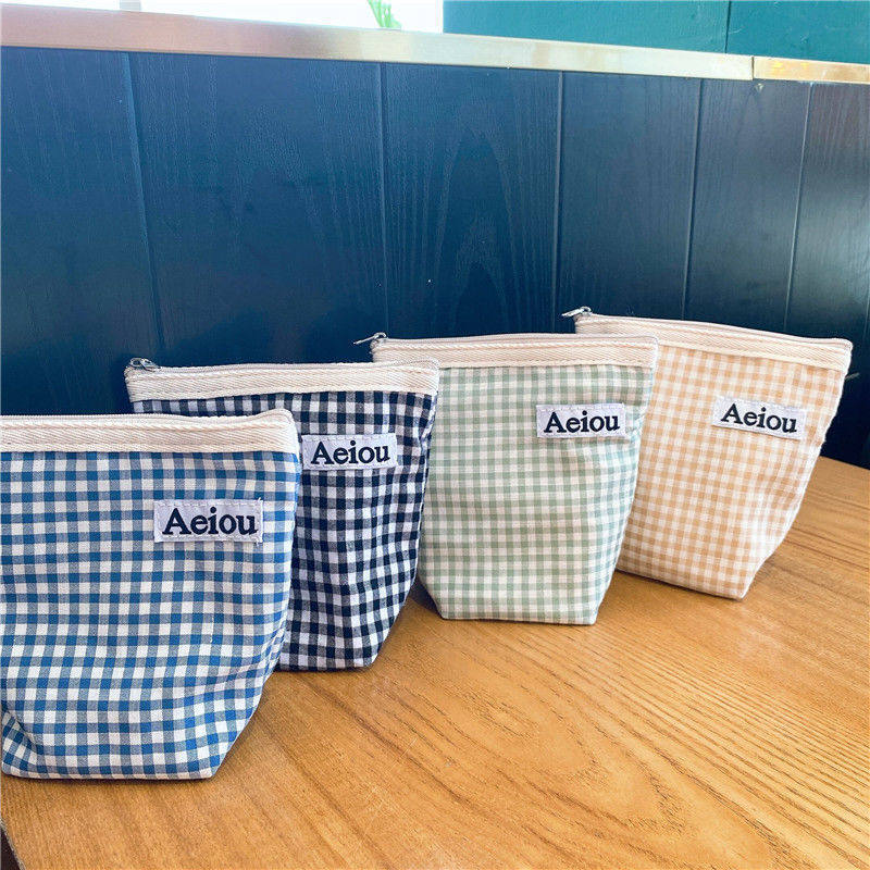 túi xách túi xách xinh cho nữ Túi vải bố caro có khóa kéo cảm giác thiết kế aeiou