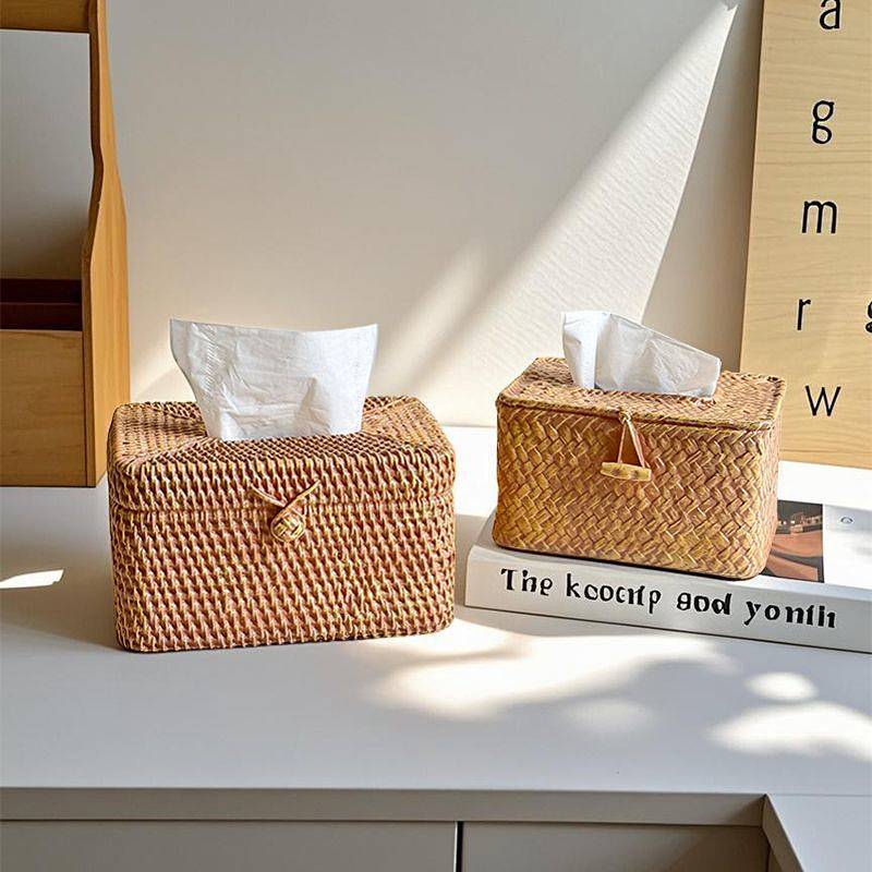 Rattan-like Tissue Box Home Desk Living Room Bathroom Napkin Tissue Car Tissue Box Car Decoration tk