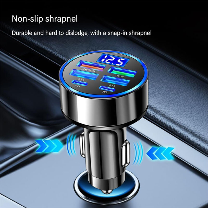 GOODLETI Digital Display Charger Fast Charging Charging Head 2PD+4USB Car Phone