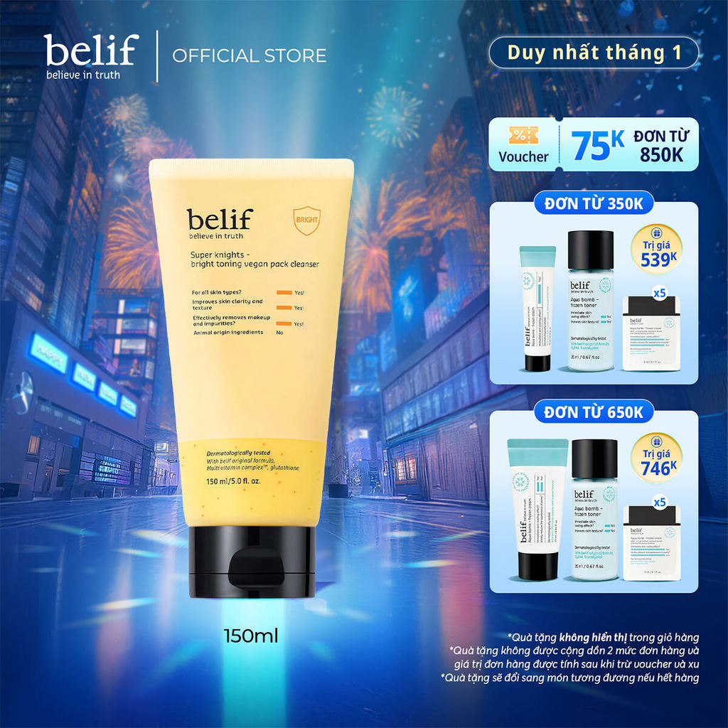 [belif Official] Sữa rửa mặt thuần chay làm sáng da Belif Super Knights (150ml)
