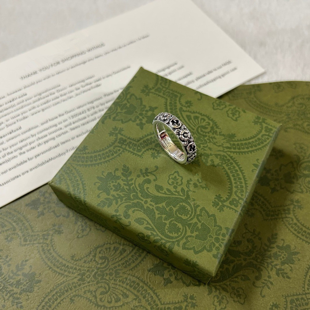 925Silver Ring Pair G Flower Ring Unisex Vintage Distressed Trendy Fashion Ring