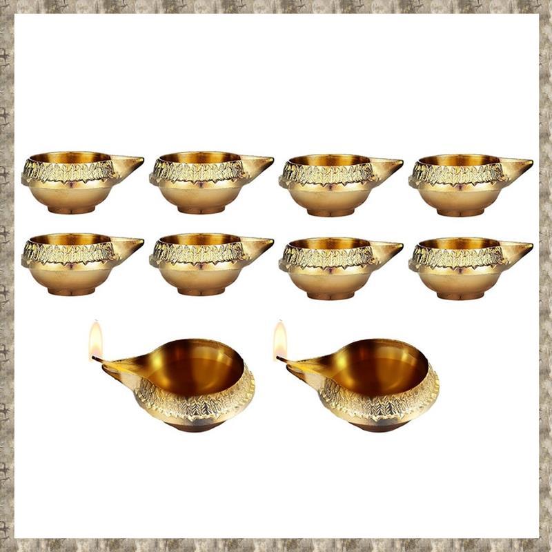 [zv0lma8i] Đèn dầu kim loại hợp kim để trang trí Diwali 10 chiếc Kuber Diya cho Diwali Diya Vilakku 
