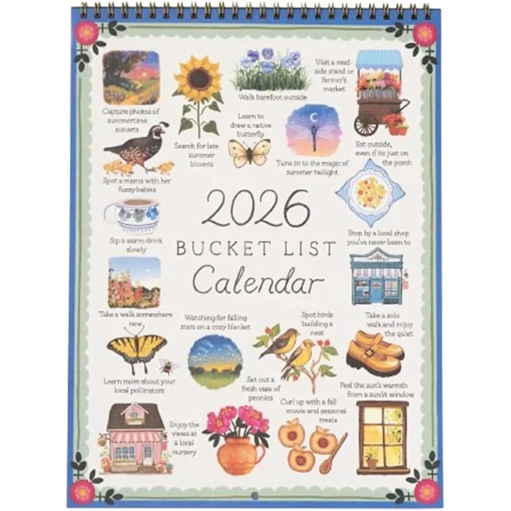 Lịch Bucket List 2026 – Lịch treo tường 12 tháng với các trang minh họa, Thiết kế thân thiện với DIY