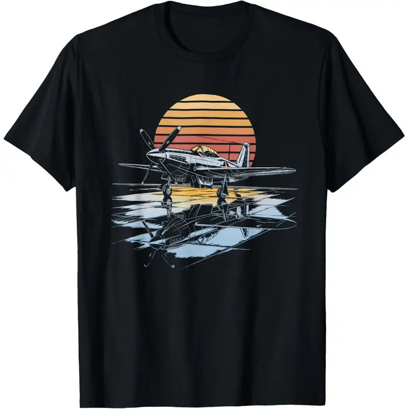 WW2 P51 Mustang Fighter 1 Vintage Chiến Tranh Máy Bay Áo Thun Cotton Cổ Chữ V Tay Ngắn Nam Phong Các