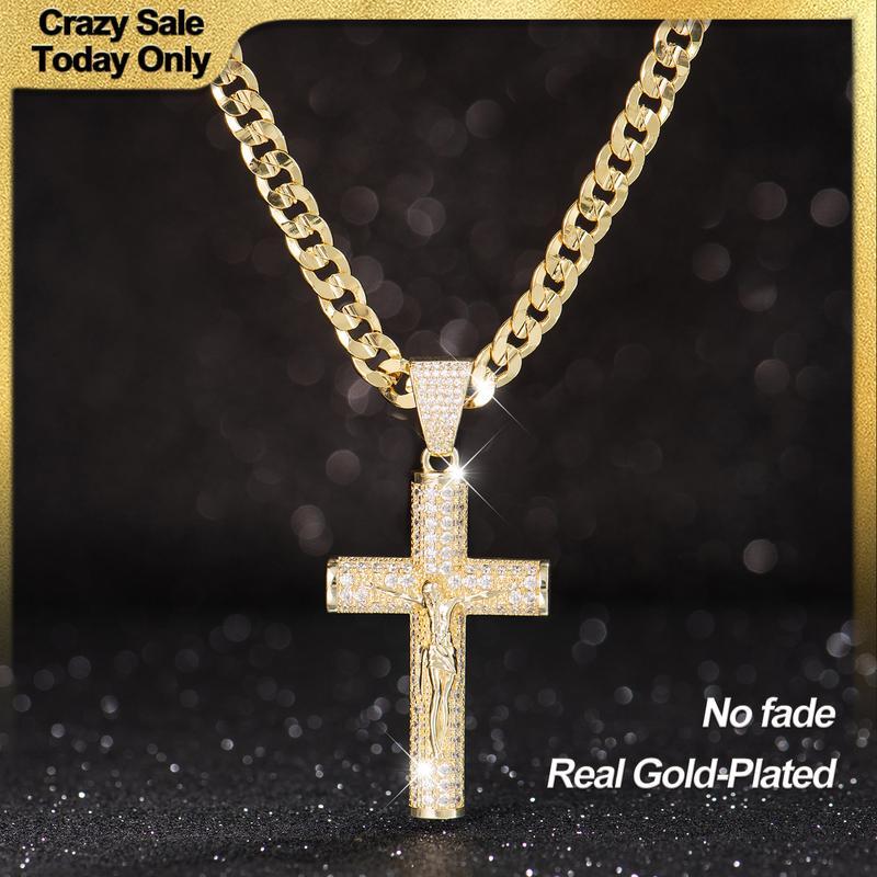 Holylegend 14k Real Gold-Plat Cuba, Figaro, Miami Cross with Jesus Christ Crucifix, dài 24 inch và r