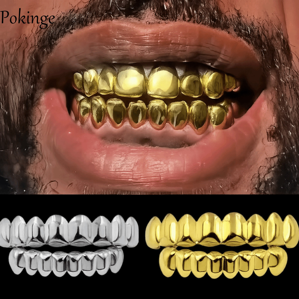 POKINGE Răng Grillz Mũ, Chống Trơn Trượt Thân Thiện Với Môi Trường Răng Đồng Grillz Top Đáy Bộ, Thời