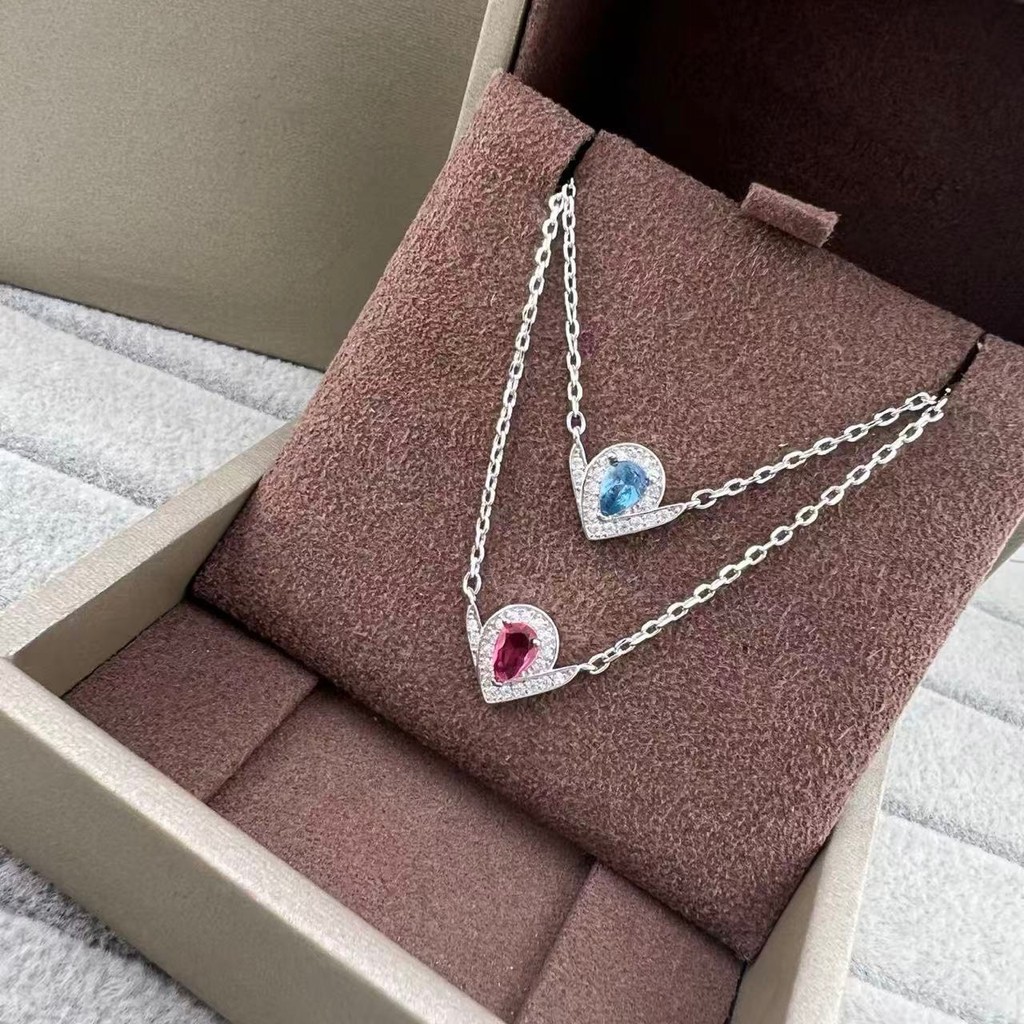 V Golden Josephine Water Drop Aquamarine Necklace for Women, Heron Feather, Egret Crown V Characteri