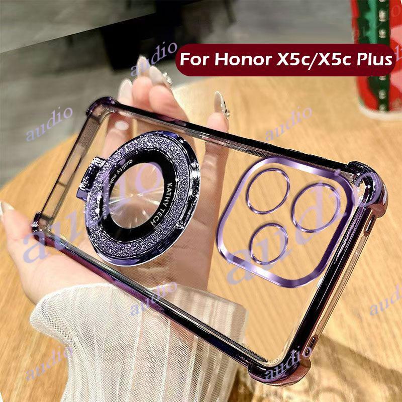 Ốp điện thoại trong suốt mạ bốn góc HONOR X5c Plus 4G có giá đỡ cho Honor X5c Plus HonorX5c Plus 4G 