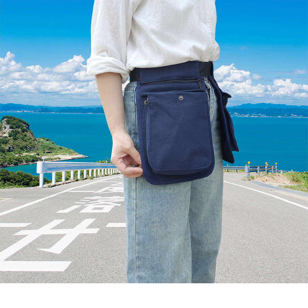 Spot Goods#New Dark Blue Thick Canvas Bag Cover Zipper Small Tool Waist Bag with Zipper Outdoor Trav