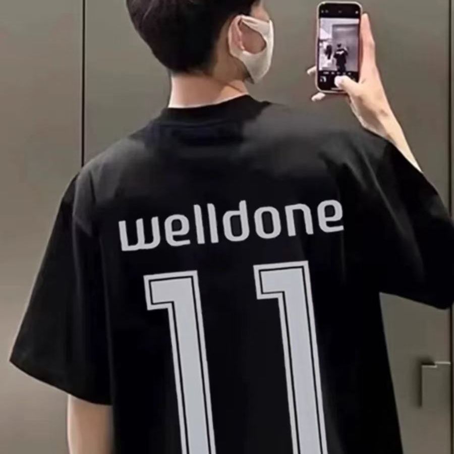 We11done American Street Wear 11 Cặp Đôi Phong Cách Mới Phù Hợp Với Nam Nữ In Hình Rời Mùa Hè Cổ Trò