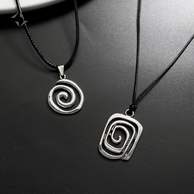 Mặt dây chuyền xoáy xoắn ốc cổ điển với dây da dệt tay, phù hợp nam nữ, style boho