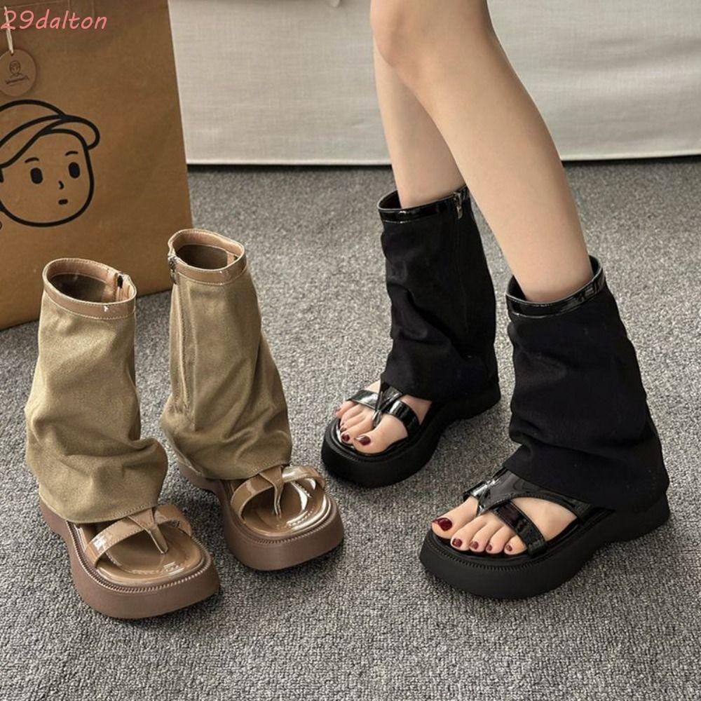 Giày bốt ngắn DALTON Denim, Giày bốt hở ngón bằng da mềm cổ điển, Thiết kế mới Gladiator Phong cách 