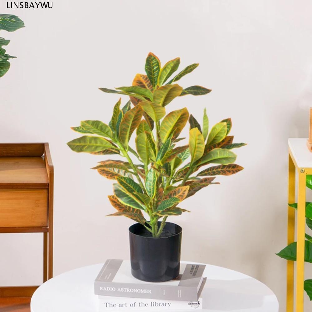 LINSBAYWU Cây Ficus nhân tạo, Nhựa 35 lá Cây Banyan nhiệt đới, Cây xanh sống động như thật Cây Ficus