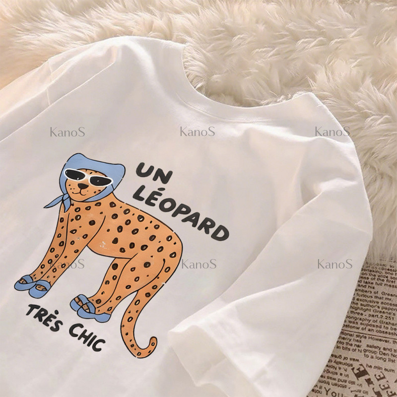 Kanos_shop | áo thun nữ form rộng, Hàn quốc dễ thương Leopard print 100% cotton áo sơ mi tay ngắn