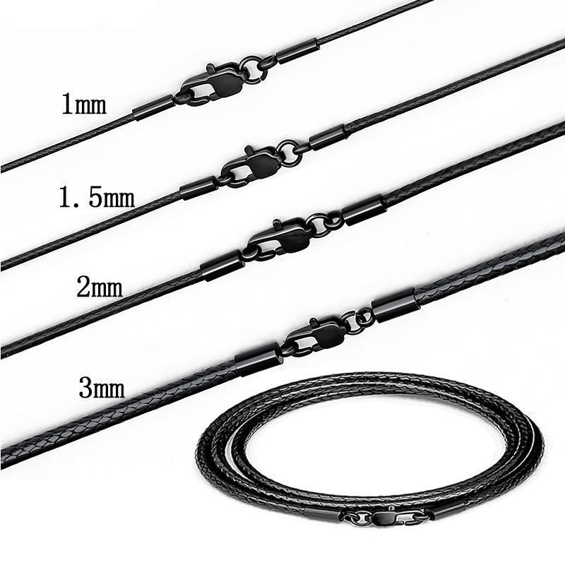 JUA Black square buckle wax cord pendant necklace cord wax leather cord for jade pendants diy Black 