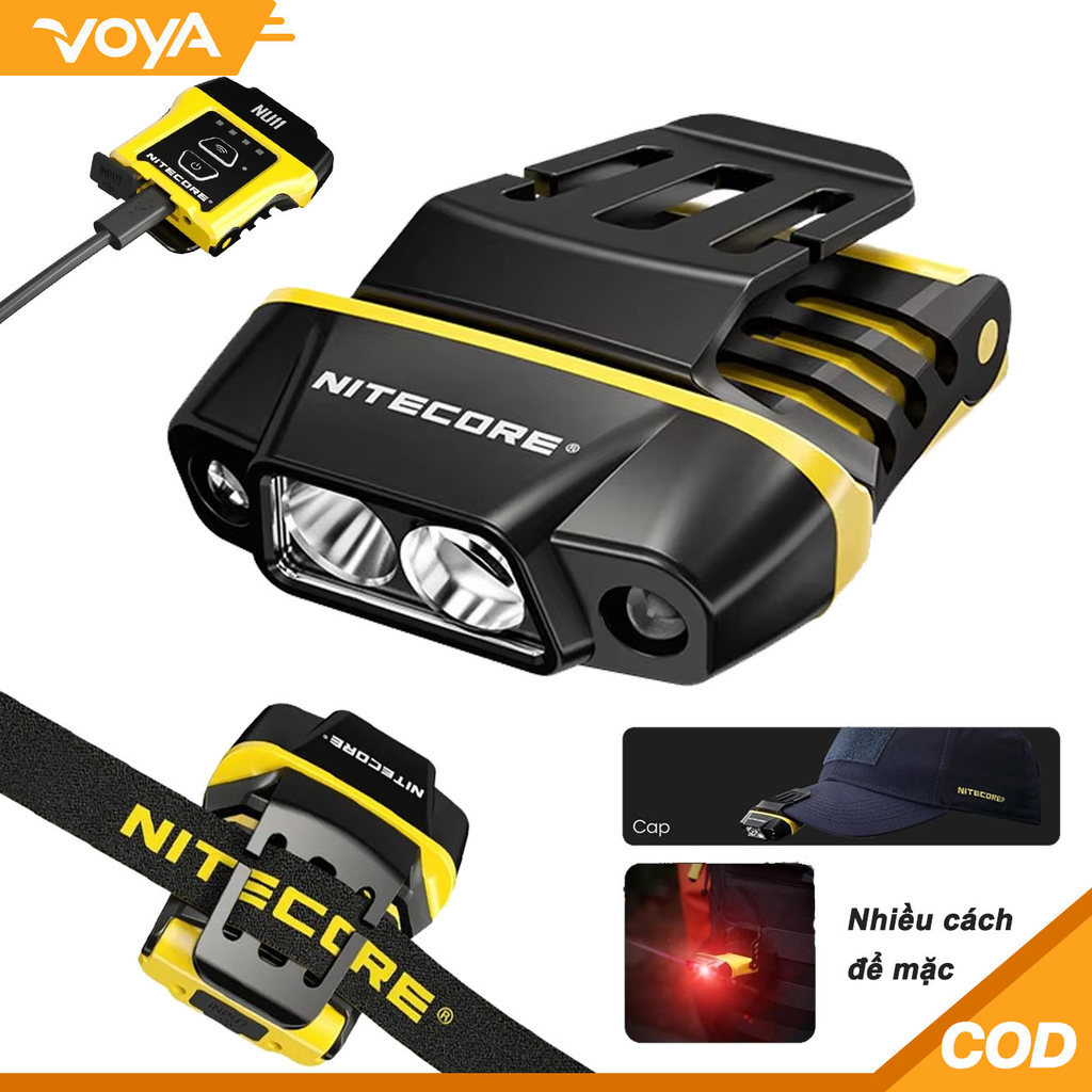 Đèn pha ngoài trời，Đèn pin NITECORE NU11-Đèn kẹp mũ( nón) móc mồi câu cá 150Lm,với cảm biến chuyển đ