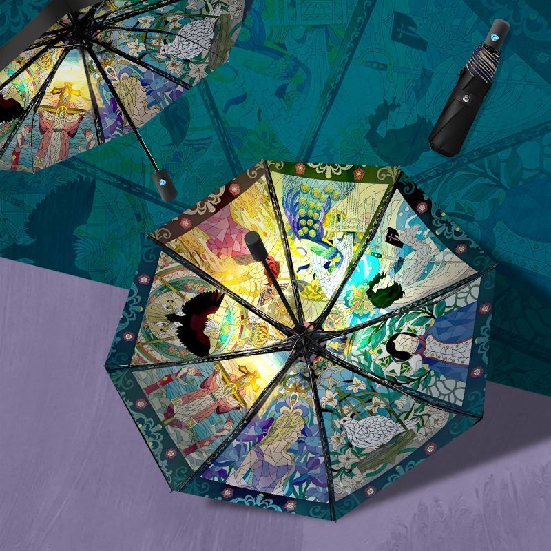 [Ống hút có sẵn] Ô giảm đau cửa sổ hoa màu đỏ và đen bằng đá Ô cửa sổ đầy màu sắc Ô dù mưa hoặc mưa 