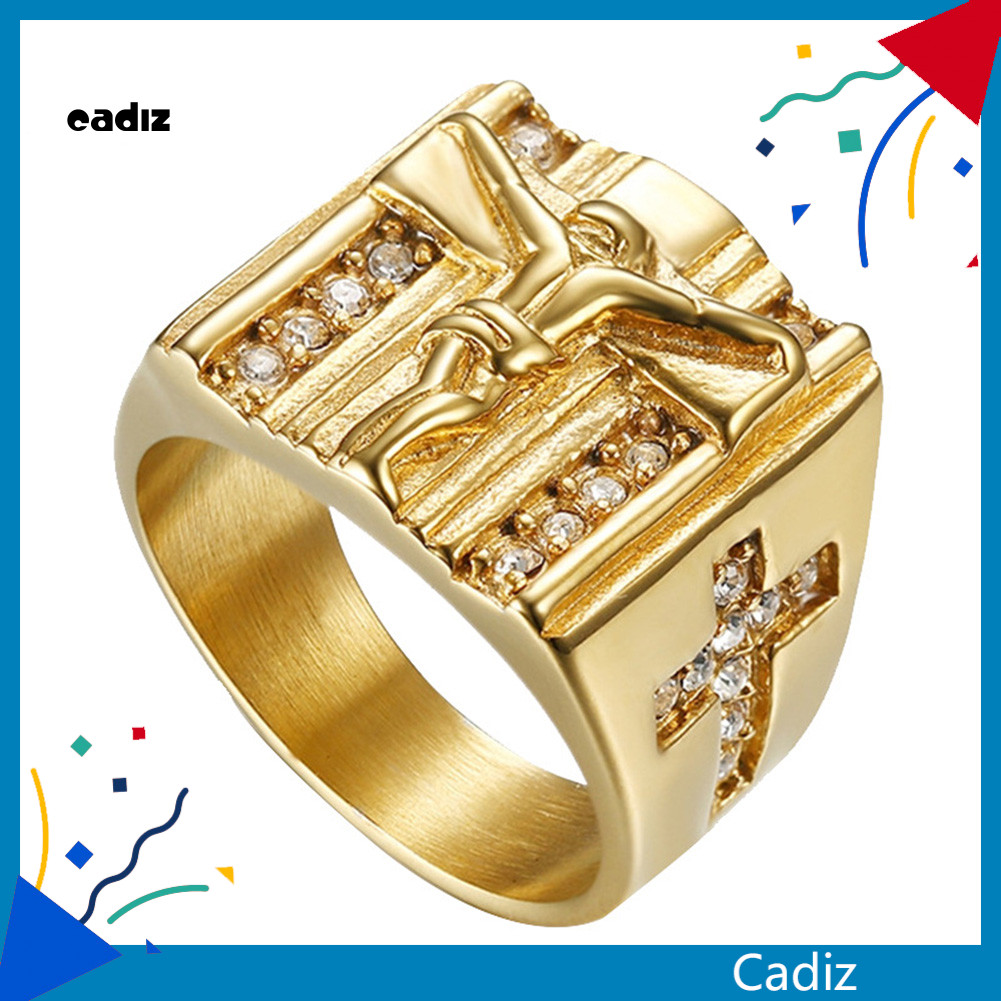 CADI Chic Jesus Cross Khắc Cubic Zirconia Nhẫn dát Unisex Trang sức đám cưới